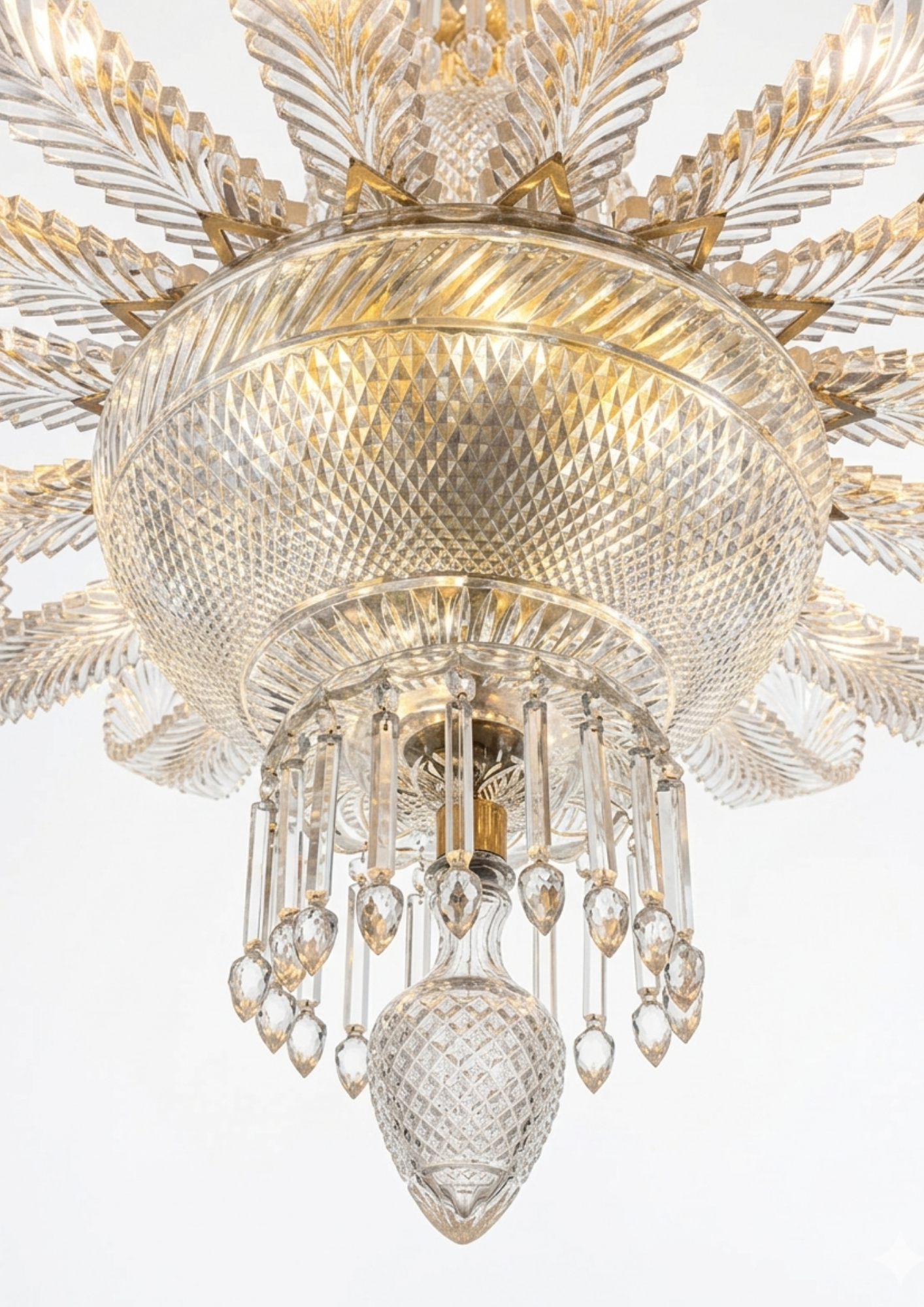 Decorative chandelier with crystal elements on a white background