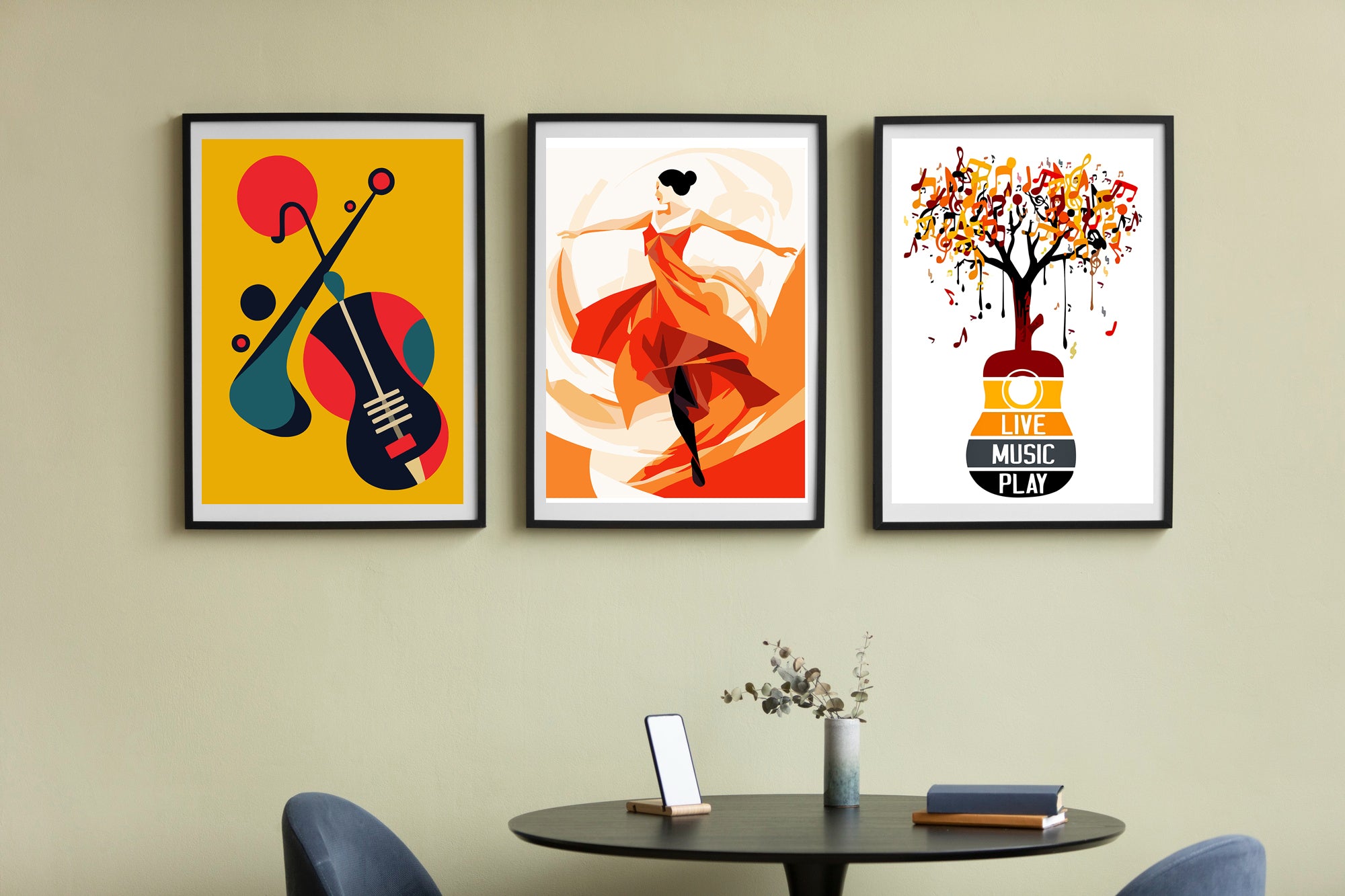 Cheerful Symphony: Musical World Triptych Wall Art