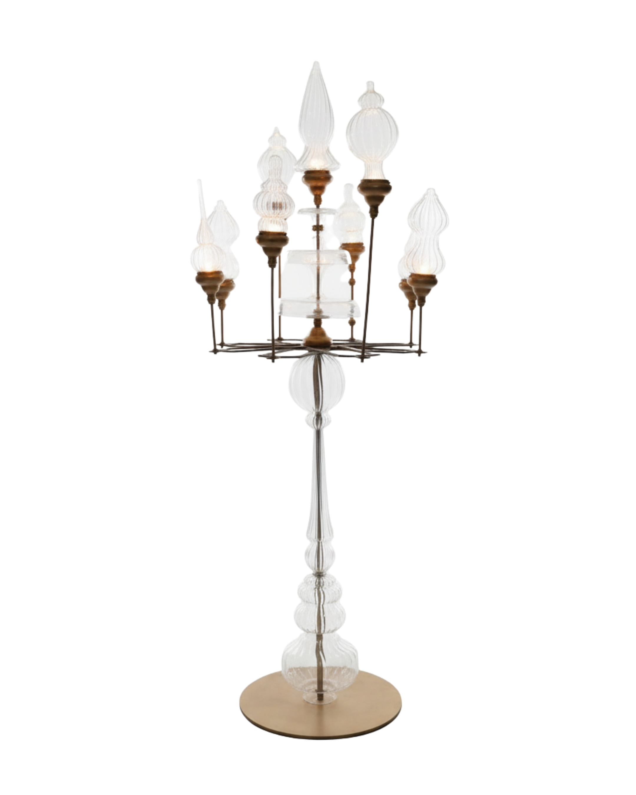 Decorative floor lamp with multiple candle-style lights on a white floor lamps background