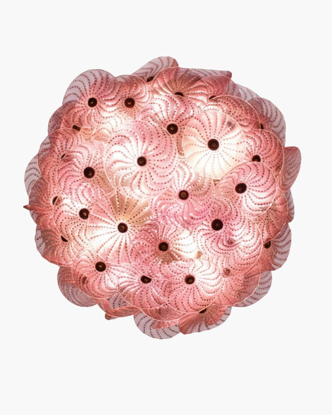 Pink floral-patterned ceiling light fixture on a white background