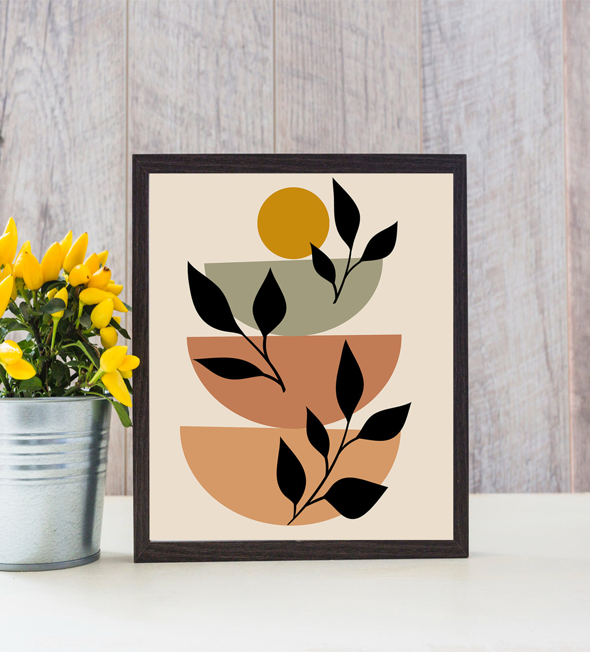 This minimalist boho art piece features a stunning blend of overlapping abstract shapes - Aartaa decor