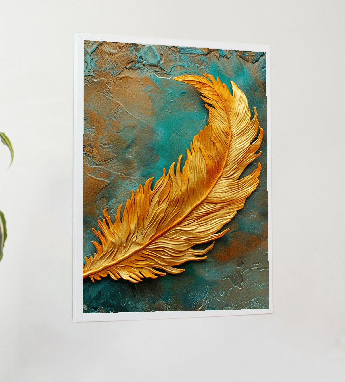 Golden Feather on Brick Wall Painting - Aartaa decor