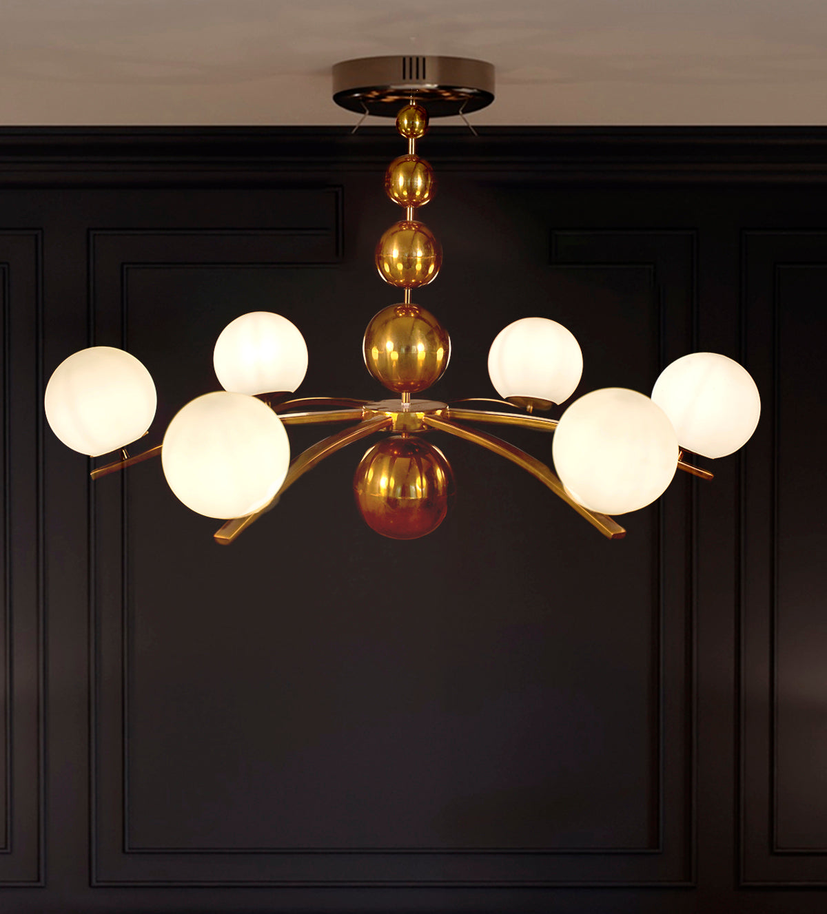 tunning Modern Gold Chandelier with Frosted Globe Lights, Perfect for Mid-Century Style ADL07