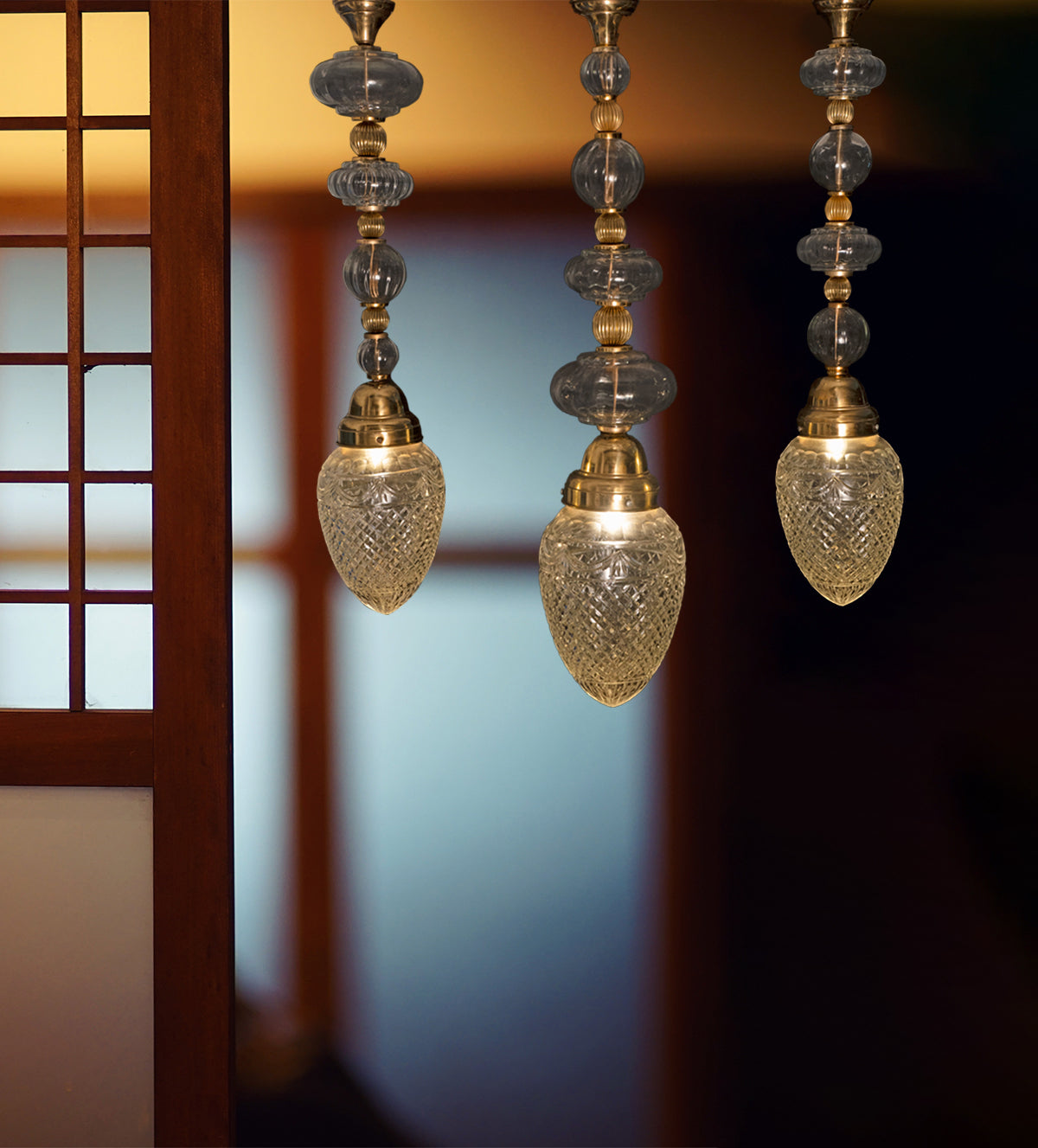 Vintage Crystal and Brass Pendant Light with Ornate Glassworkpan - Aartaa decor