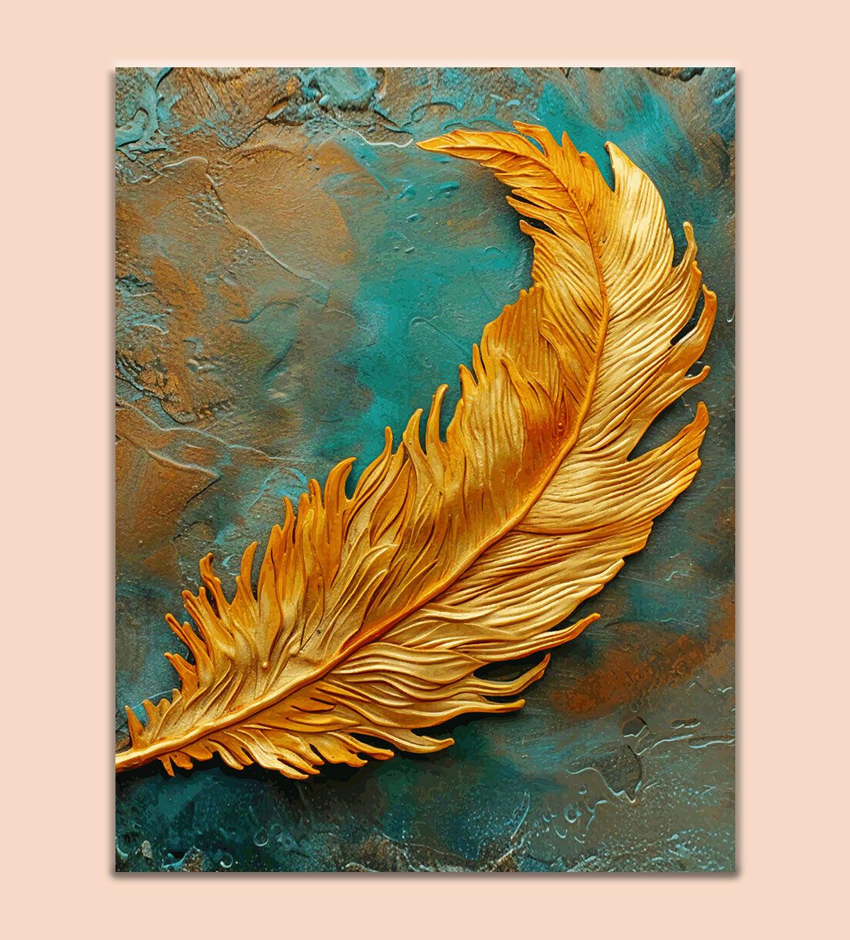 Golden Feather on Brick Wall Painting - Aartaa decor