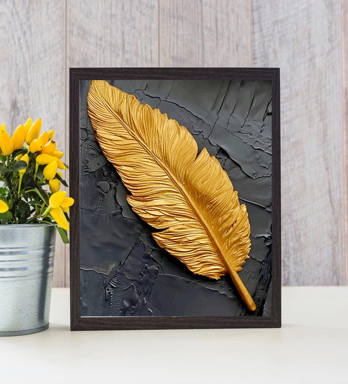 Golden Feather on Brick Wall painting - Aartaa decor