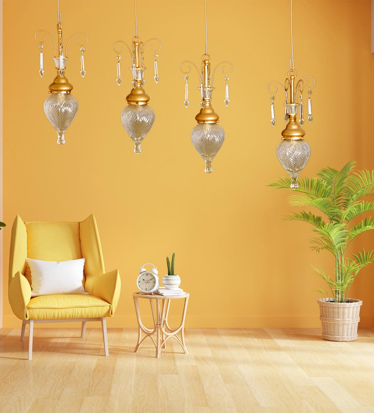 Gold and Glass Teardrop Pendant Lights with Crystal Accents - Aartaa decor