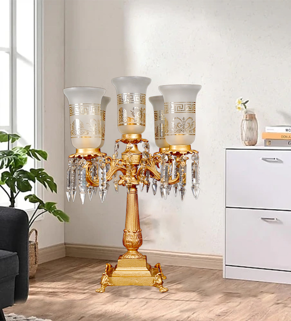 Crystal and Gold Five-Tiered Table Lamp - Aartaa decor