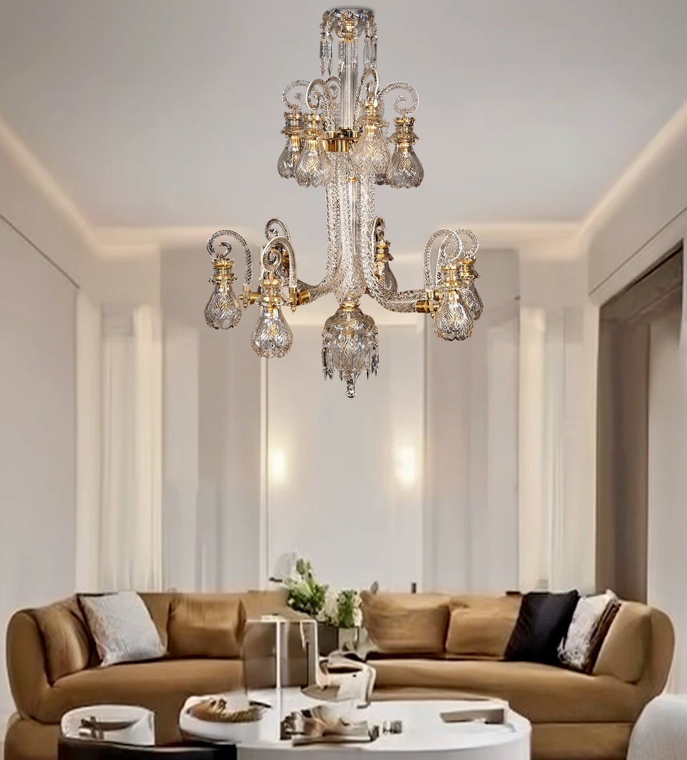 The grand Oasis Crystal Chandelier - a luxurious and relaxing atmosphere. - Aartaa decor