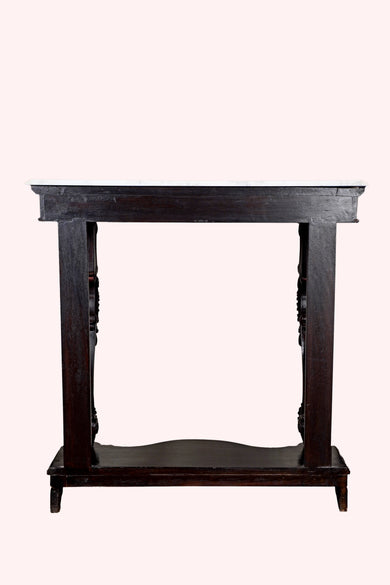 back-on view of antique console table with marble top – Aartaa Decor