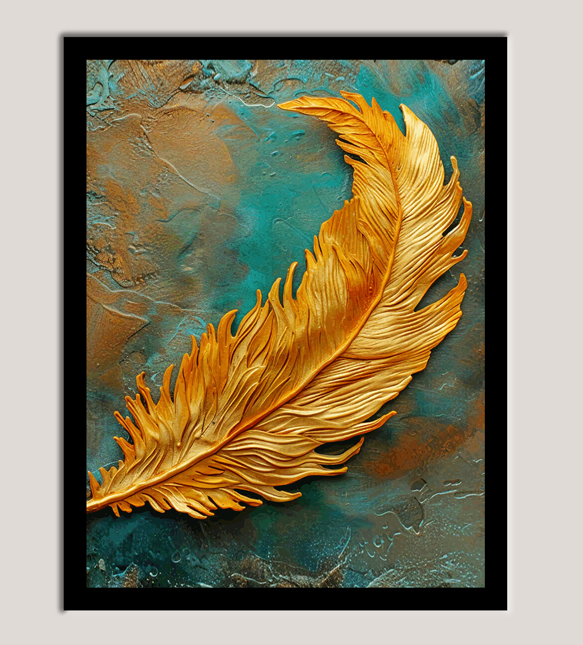 Golden Feather on Brick Wall Painting - Aartaa decor