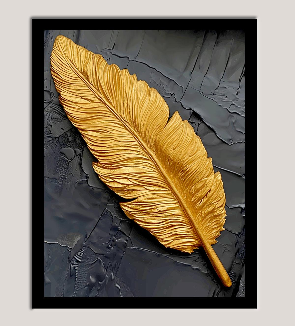 Golden Feather on Brick Wall painting - Aartaa decor