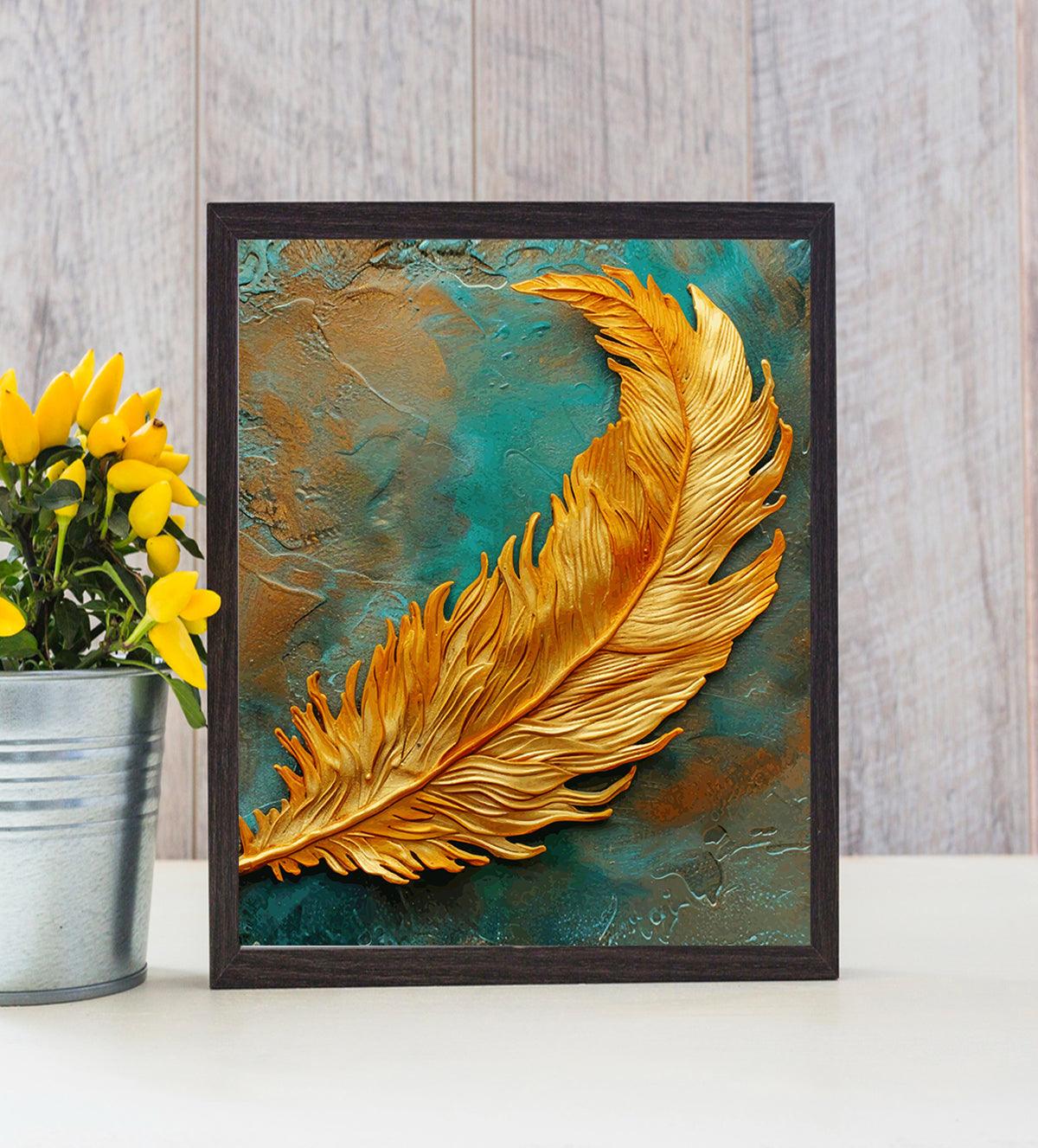 Golden Feather on Brick Wall Painting - Aartaa decor