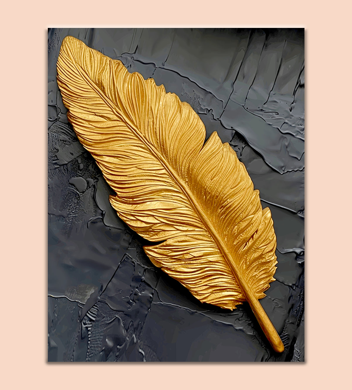 Golden Feather on Brick Wall painting - Aartaa decor