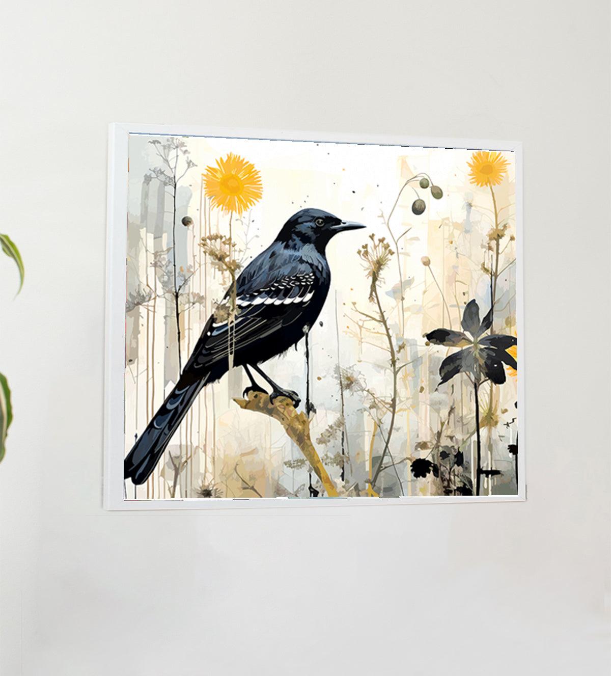 Black Bird with a Short Beak and Yellow Eyes Wall Painting - Aartaa decor