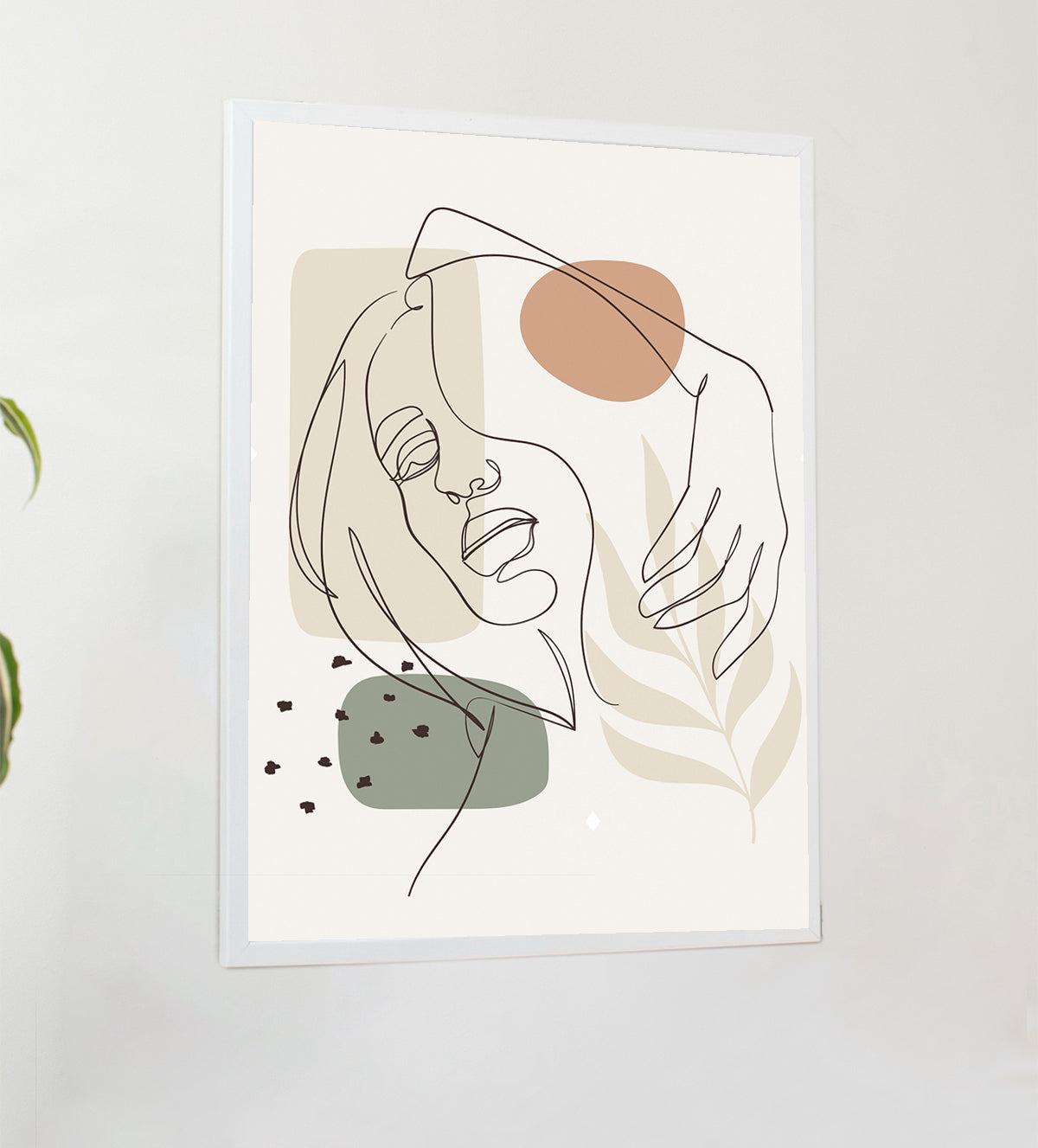 Whimsical line art of a woman's face in a relaxed, introspective pose - Aartaa decor