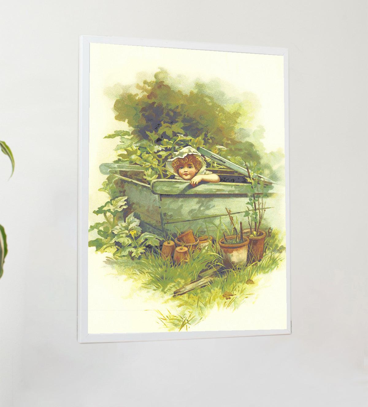 Vibrant, colorful illustration Painting of a young girl in a garden - Aartaa decor