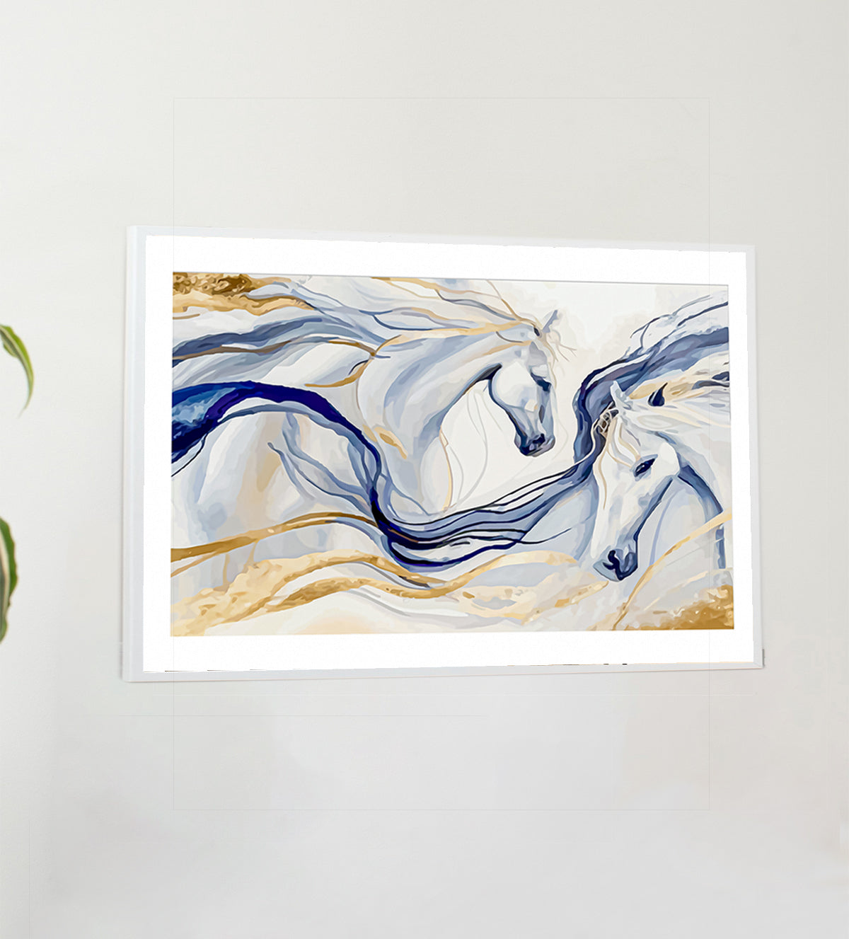 Two White Horses Running Side-by-Side - Aartaa decor