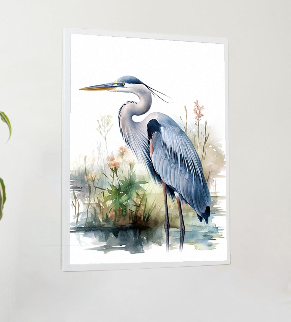 Watercolor Painting of a Heron Standing in a Swamp - Aartaa decor