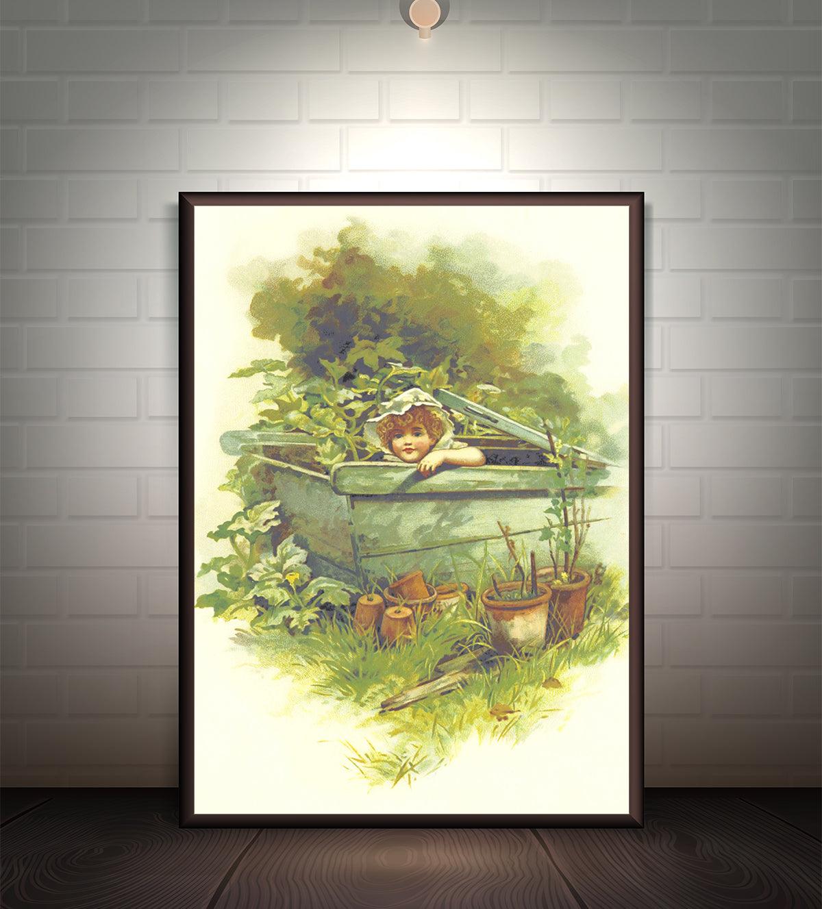 Vibrant, colorful illustration Painting of a young girl in a garden - Aartaa decor