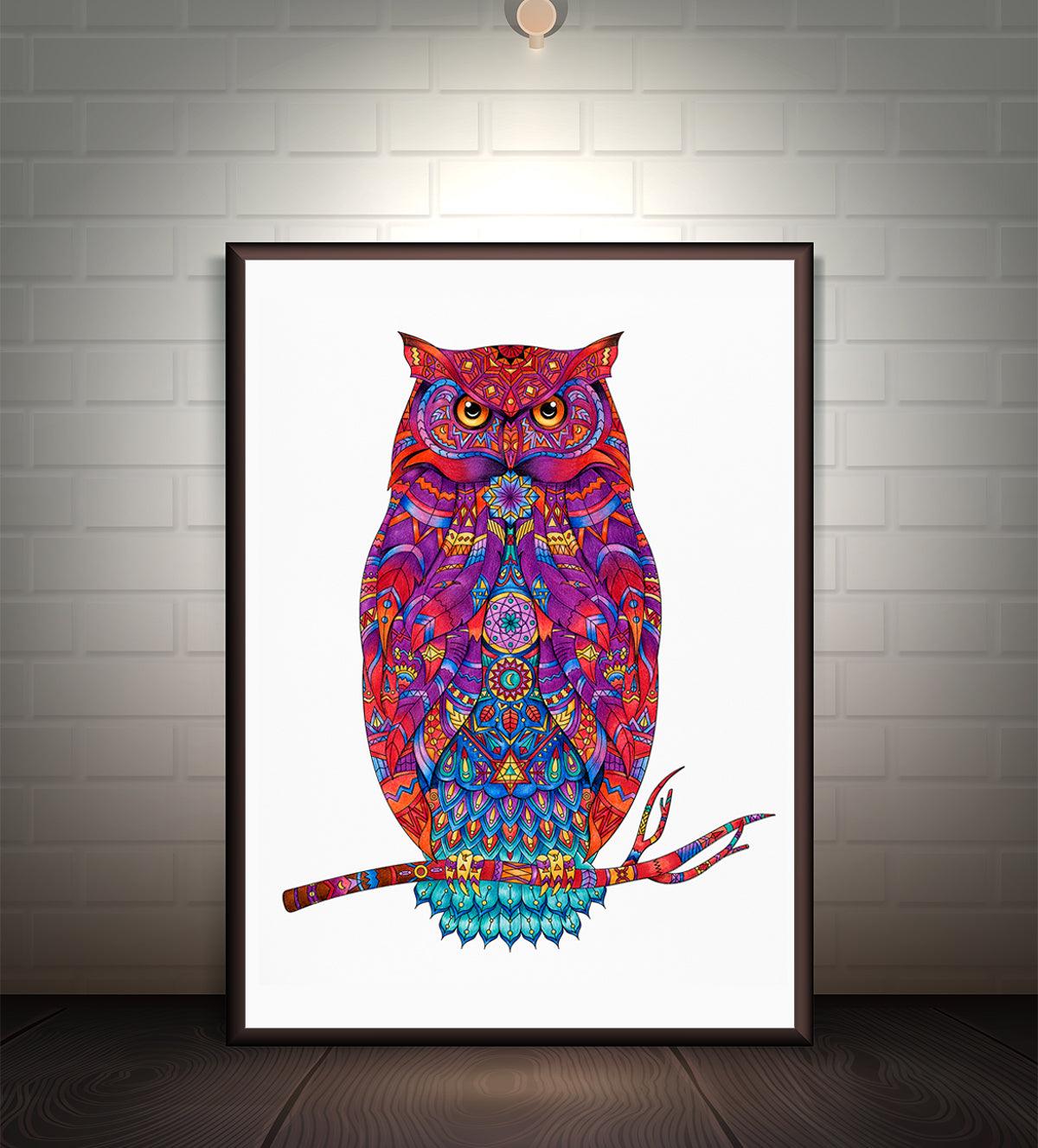 wall art painting of a vibrant owl - Aartaa decor