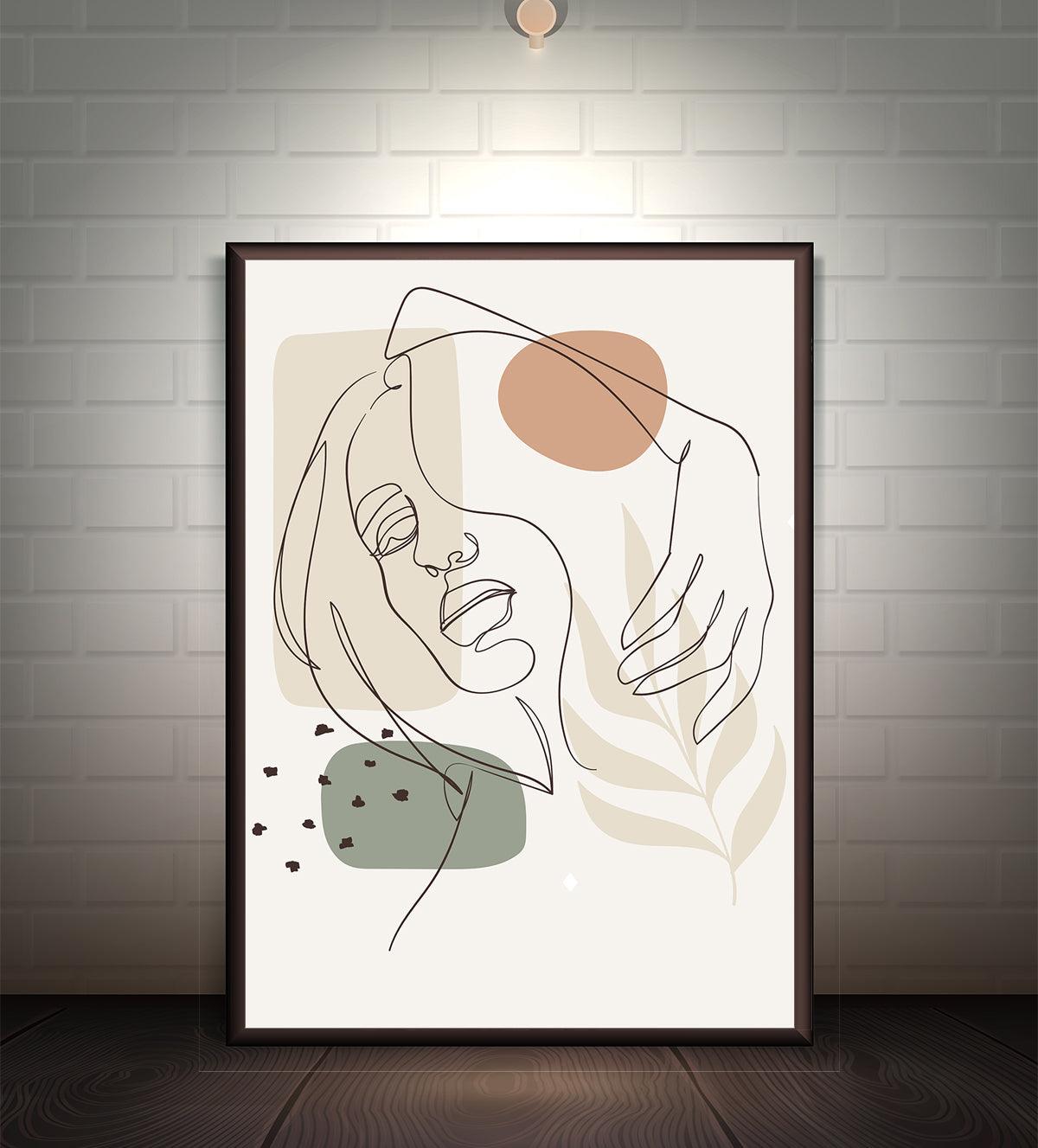 Whimsical line art of a woman's face in a relaxed, introspective pose - Aartaa decor