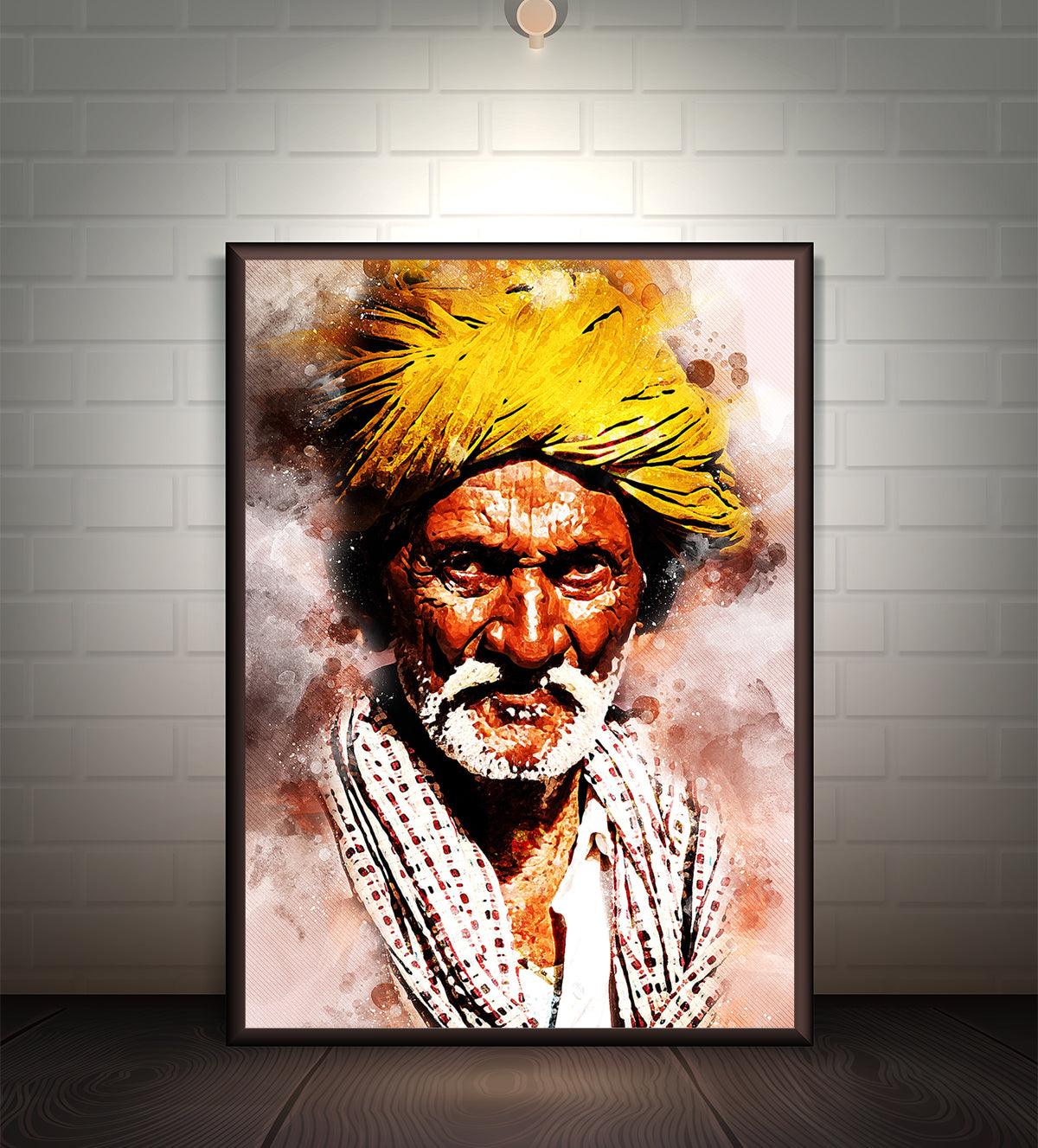 Old Man with a Striking Skin Texture Wall Painting - Aartaa decor