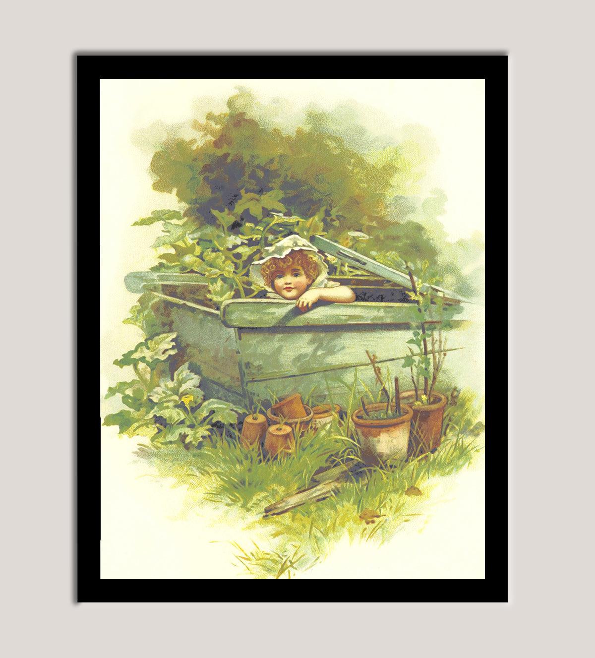 Vibrant, colorful illustration Painting of a young girl in a garden - Aartaa decor