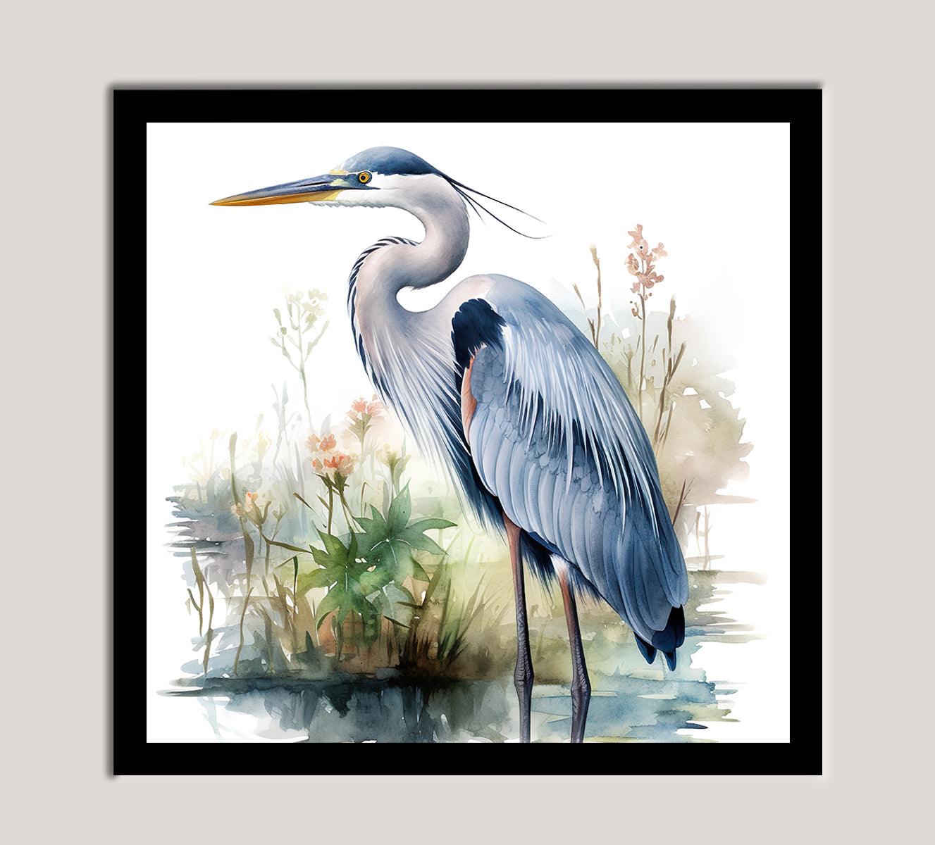 Watercolor Painting of a Heron Standing in a Swamp - Aartaa decor