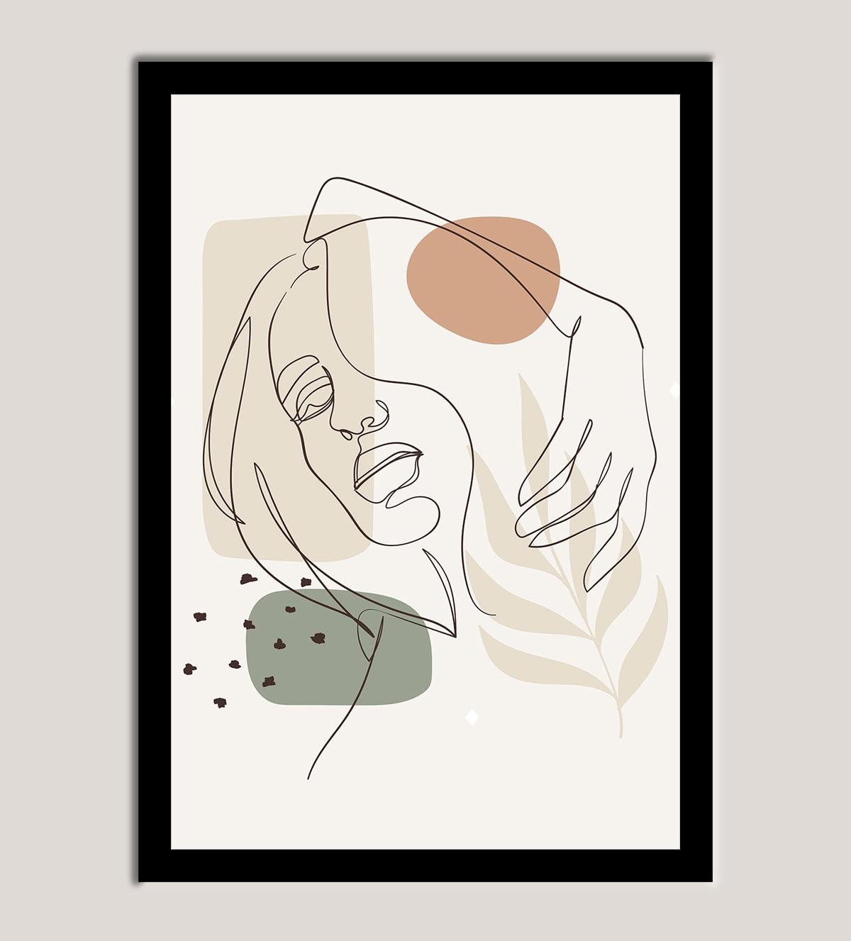 Whimsical line art of a woman's face in a relaxed, introspective pose - Aartaa decor