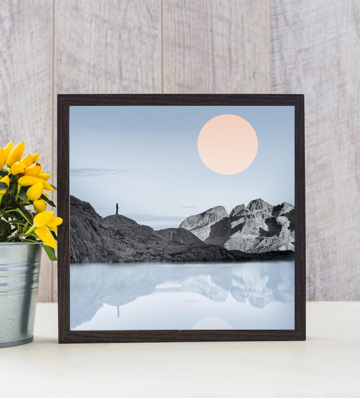 A serene landscape featuring a mountain lake at sunrise - Aartaa decor