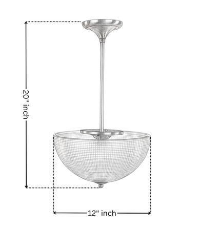 Ceiling light fixture with dimensions on a white background. Discover Aurelia Bowl Luxe Pendant Light by AartaaDecor. Handcrafted solid brass & textured glass pendant, made in India.