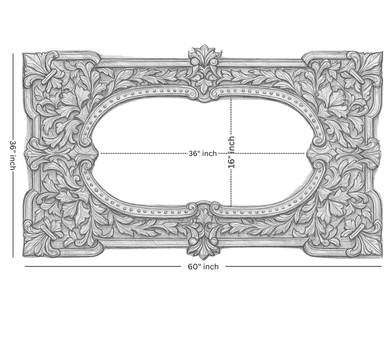 Detailed sketch of 60x36 inch vintage wall mirror with acanthus carving