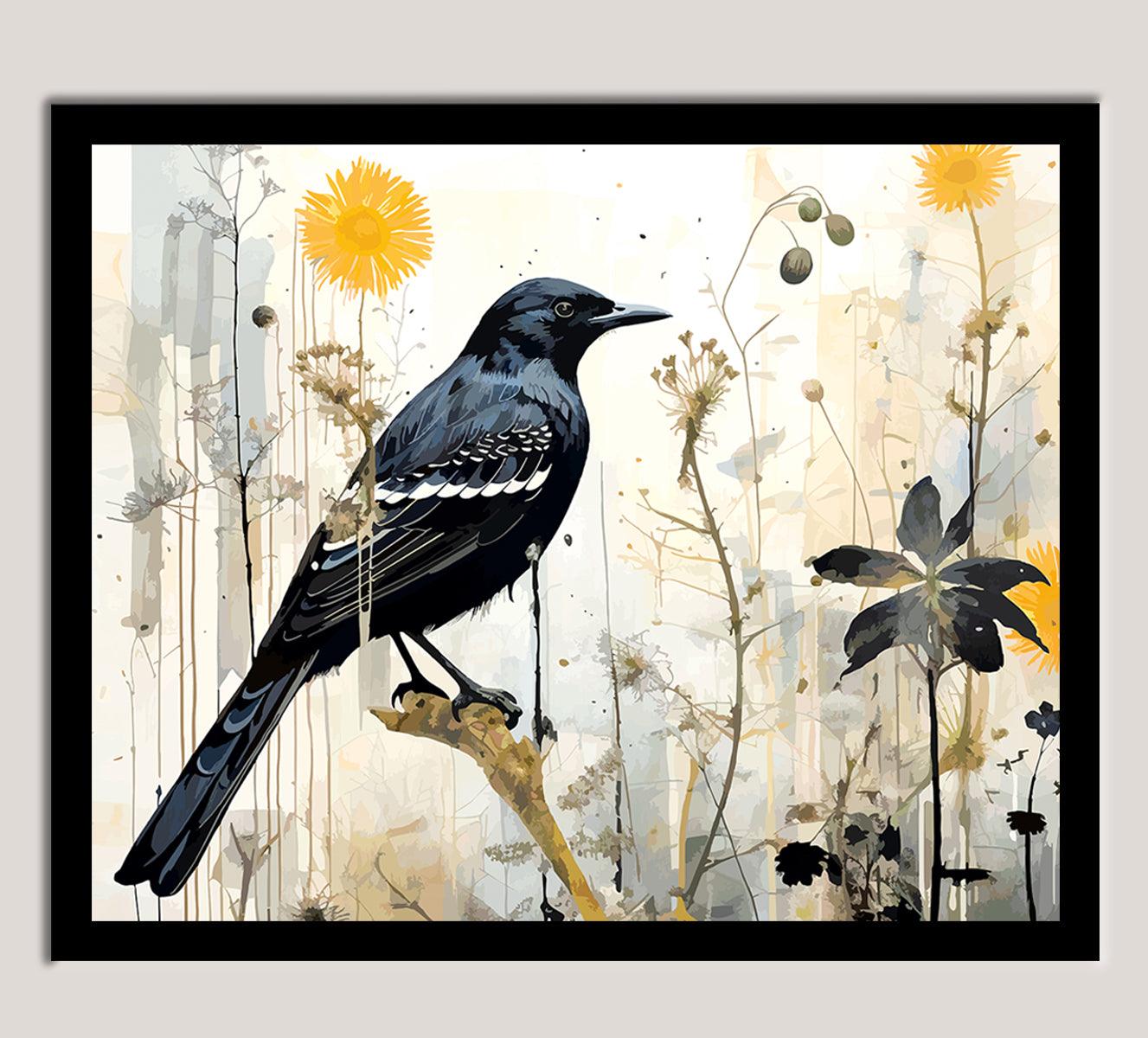 Black Bird with a Short Beak and Yellow Eyes Wall Painting - Aartaa decor