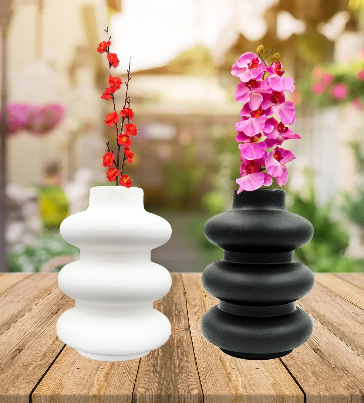 White & Black Minimalist Spiral Vase Set - Aartaa decor