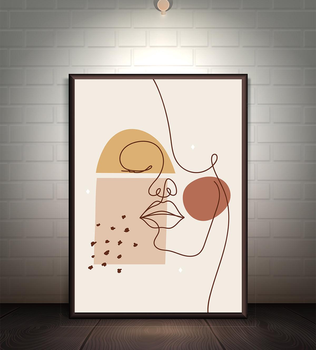 Minimalist line art of a serene female figure in earthy tones, perfect for modern and bohemian home decor.