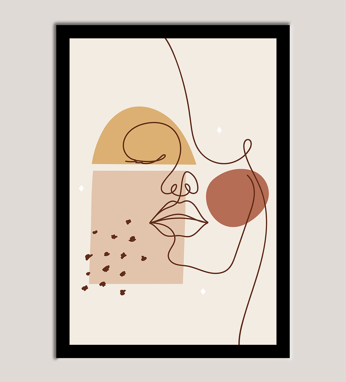 Shop 'Boho Serenity: Woman in Line Art,' a minimalist painting featuring a boho-style woman's face and soft butterfly accents. Add tranquility and elegance to your home