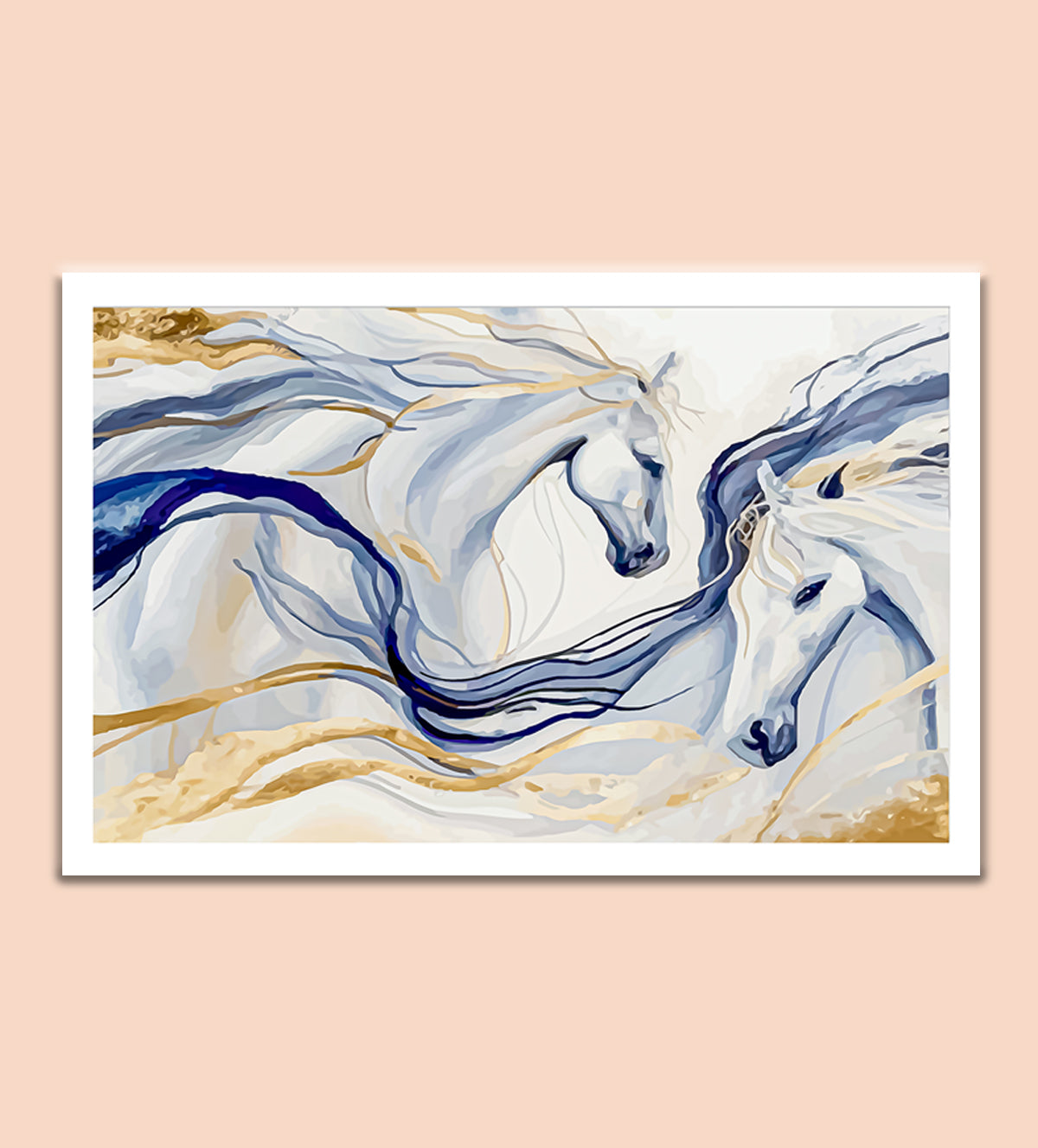 Two White Horses Running Side-by-Side - Aartaa decor