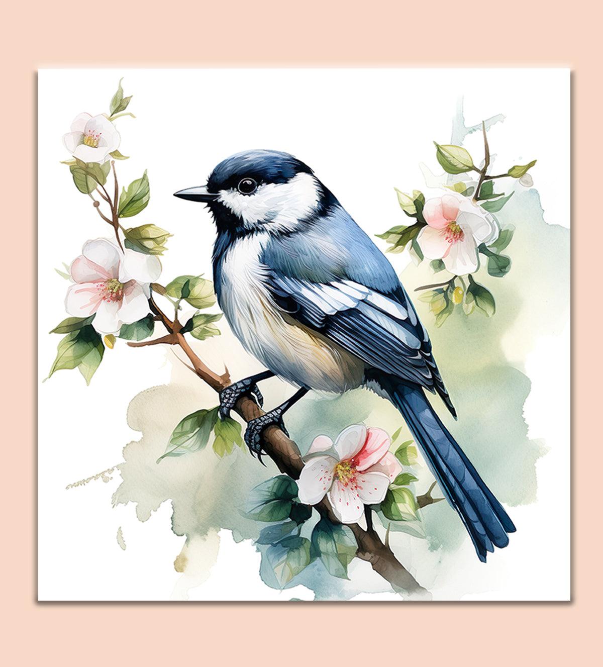 Painting of a Delightful Blue Bird - Aartaa decor