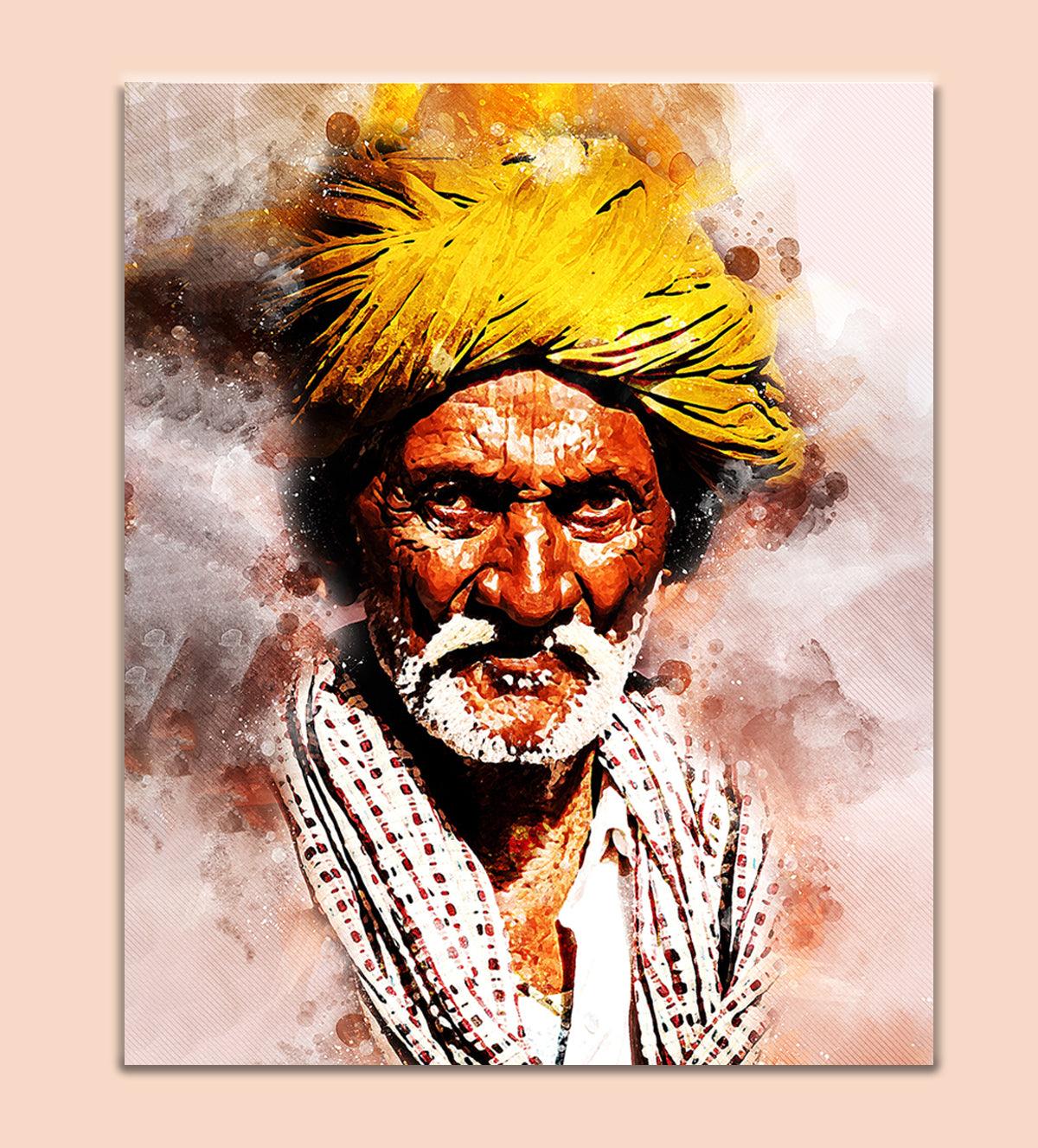 Old Man with a Striking Skin Texture Wall Painting - Aartaa decor