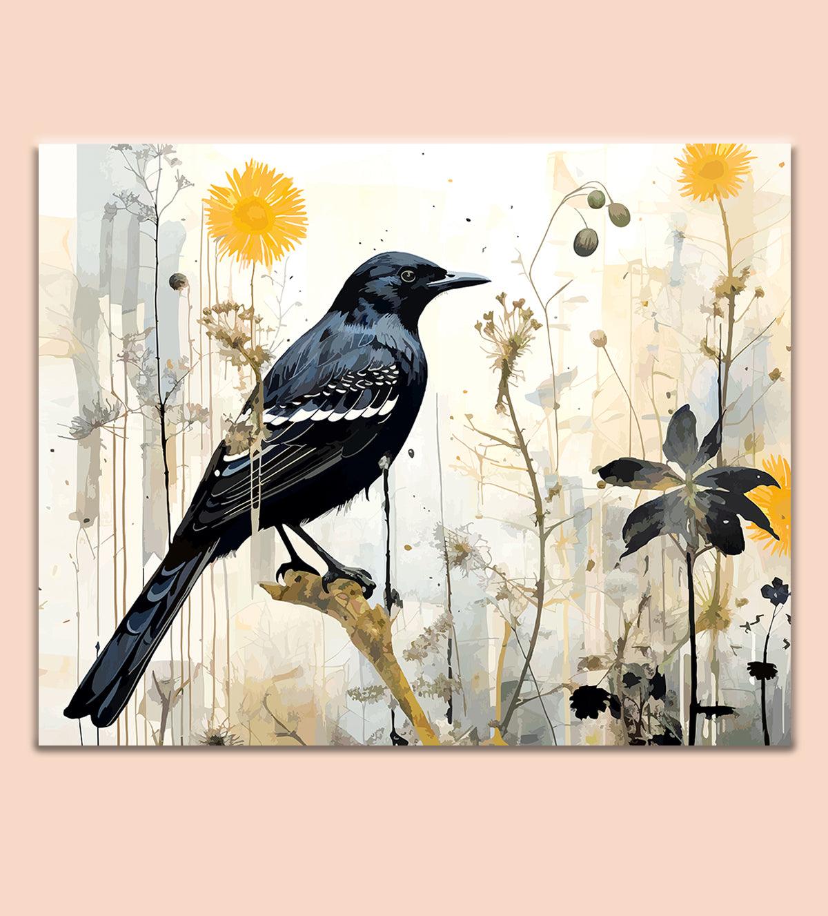 Black Bird with a Short Beak and Yellow Eyes Wall Painting - Aartaa decor