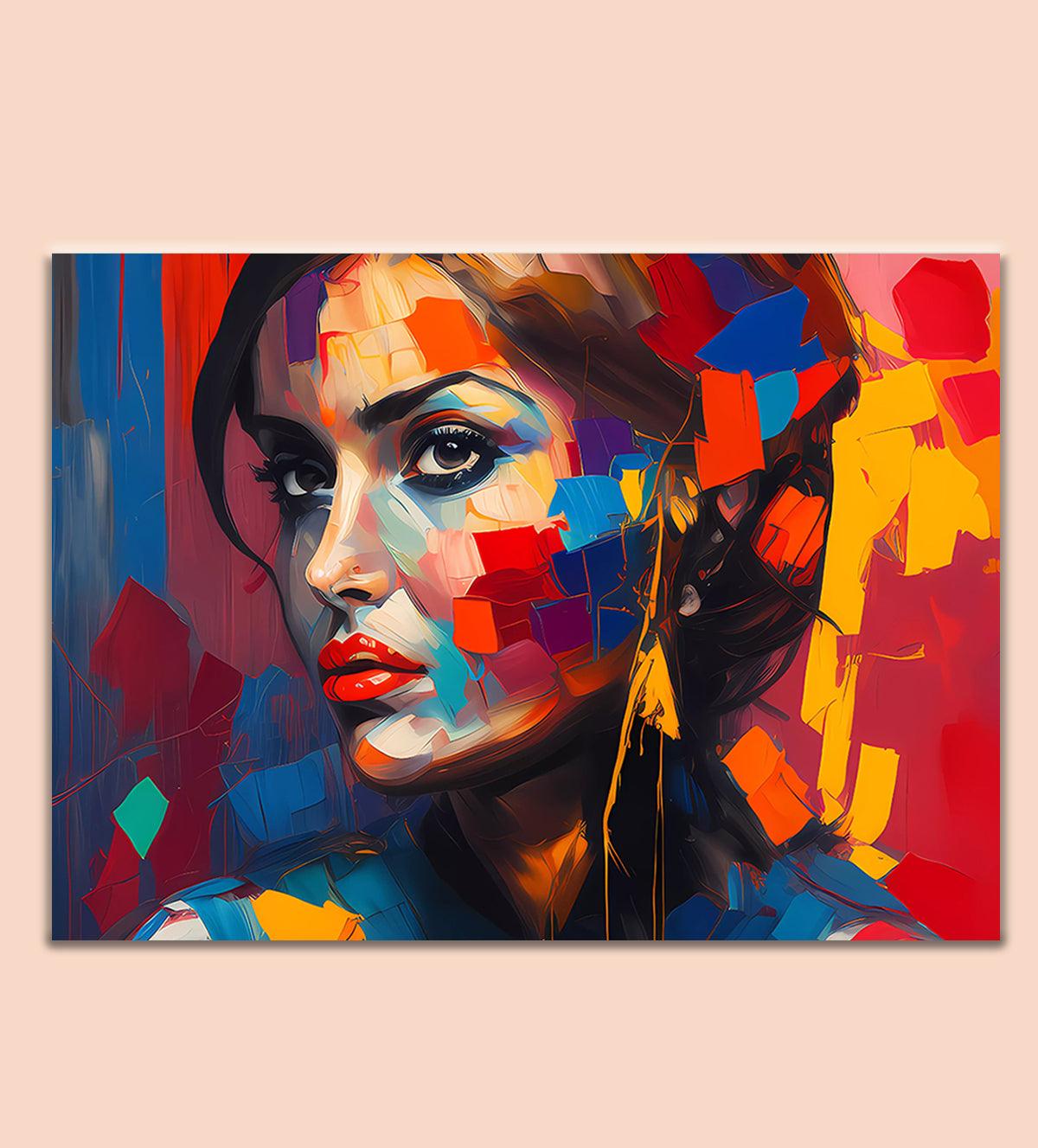 GEOMETRIC ART OF GIRL FACE PORTRAIT WALL ART IMAGE - Aartaa decor