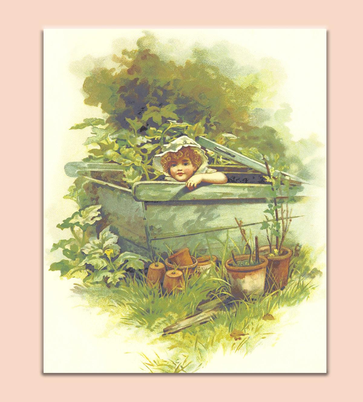 Vibrant, colorful illustration Painting of a young girl in a garden - Aartaa decor