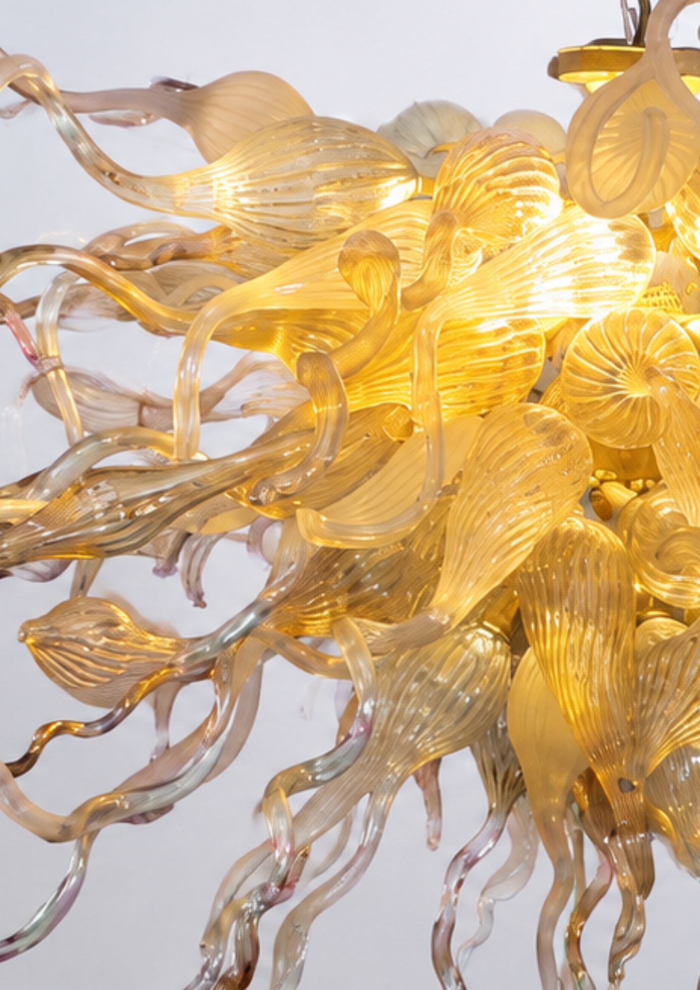 Gold and clear glass chandelier on a white background