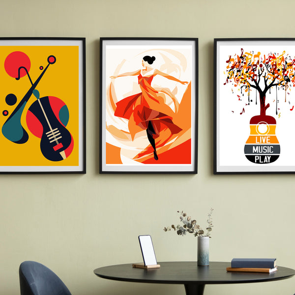 Cheerful Symphony: Musical World Triptych Wall Art