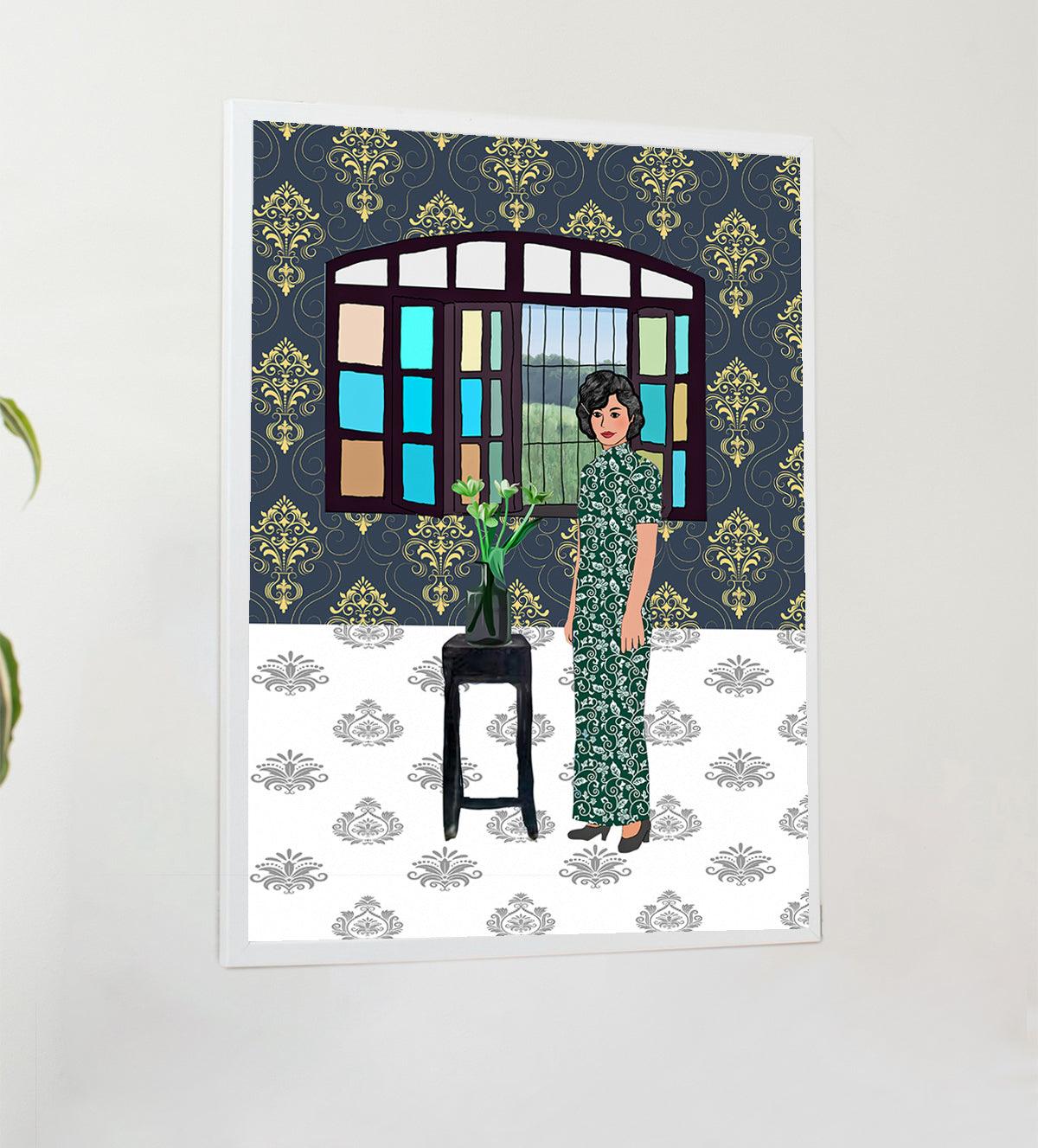 Shop 'Cultural Grace: Portrait of Elegance,' a photorealistic painting featuring a beautifully dressed woman with a cultural twist. Perfect for adding sophistication to any space - Aartaa decor