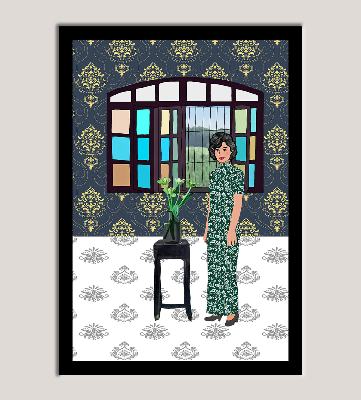 "Shop 'Cultural Grace: Portrait of Elegance,' a photorealistic painting featuring a beautifully dressed woman with a cultural twist. Perfect for adding sophistication to any space. only on AARTAA DECOR A PREMIUM DECOR COMPANY