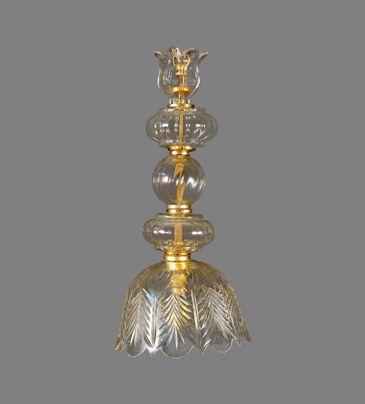 Glass and Gold Pendant Light with Intricate Leaf Motif - Aartaa decor