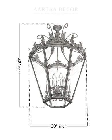 Decorative lantern with dimensions on a white background