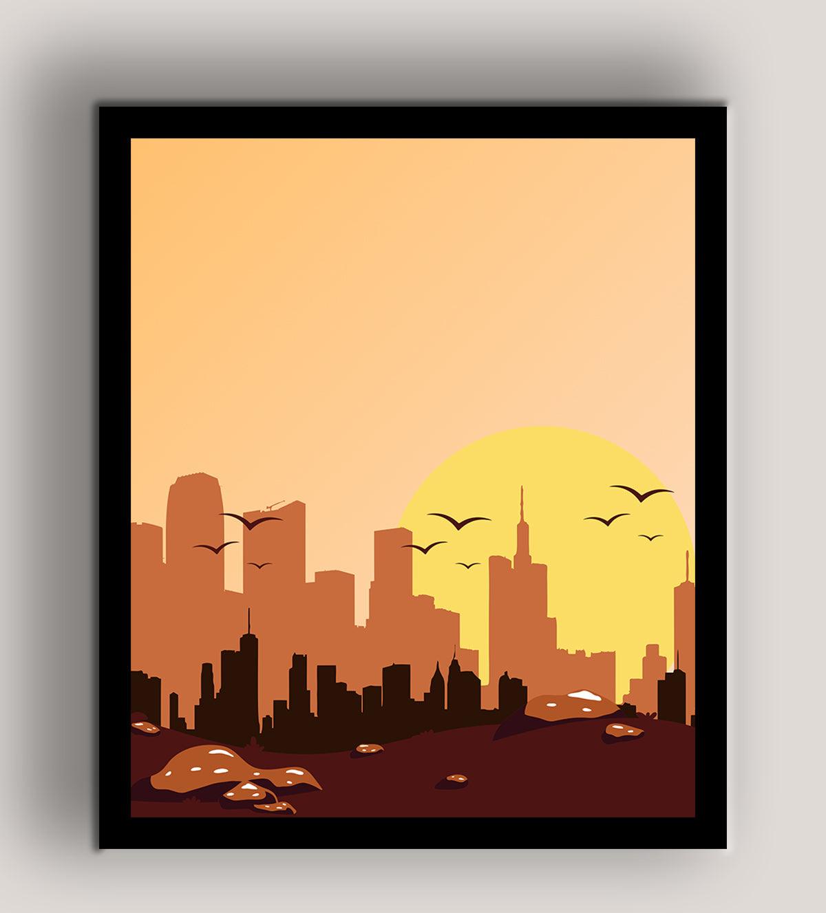 Experience the allure of urban twilight with “Golden Hour in the Urban Jungle.” This exquisite cityscape painting captures the ephemeral glow of sunset over architectural marvels in rich golden hues—a must-have addition to any art collection. - Aartaa decor